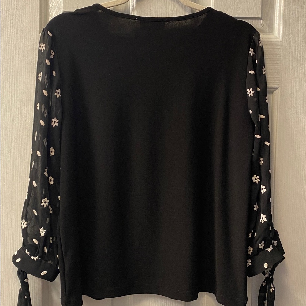 CeCe Black Top with Embroidered Floral Sheer Sleeves - Picture 12 of 12